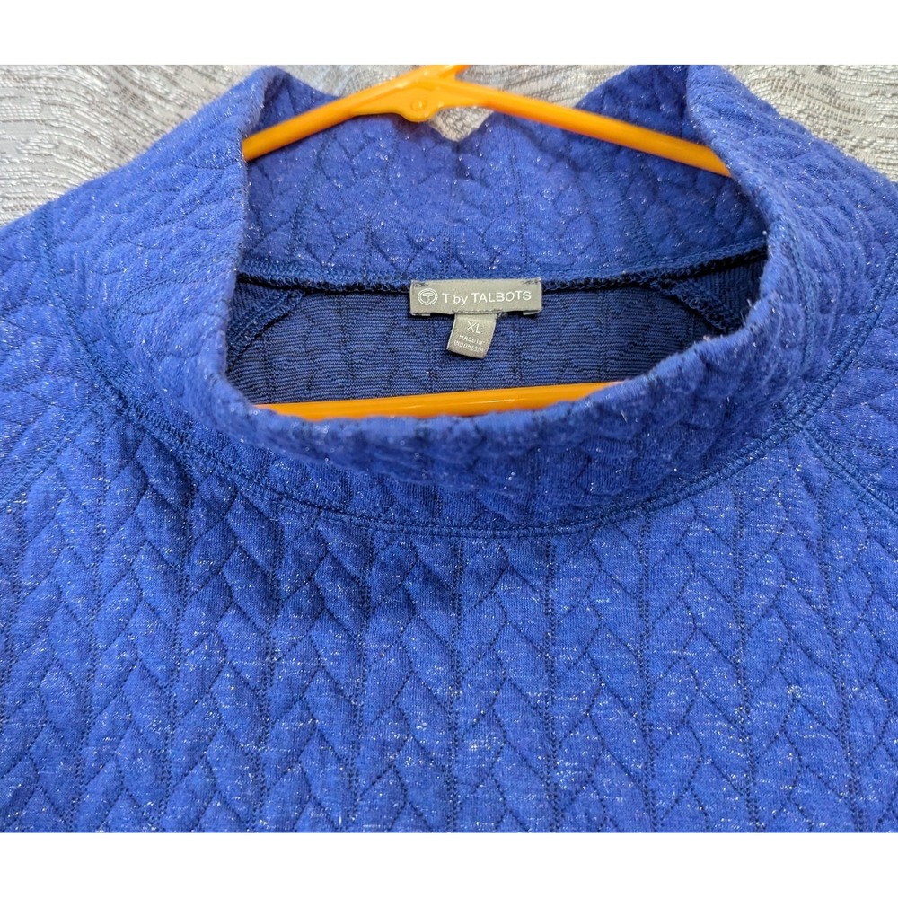 T By Talbots Women's Pullover Mock Sweater XL Blue Metallic Long Sleeve Zipper - Picture 4 of 6